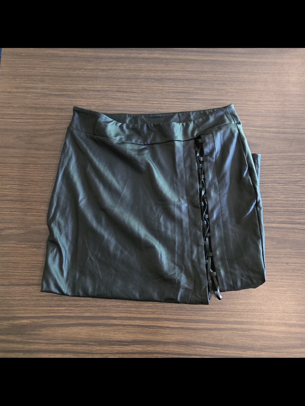 ⛓️ROMWE Black Faux Leather Lace-Up Side Slit Midi Skirt 🖤